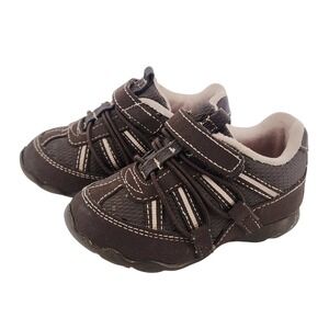 Smartfit Toddler Boys Brown Athletic Sneakers Hook and Loop Bungee Laces‎ Size 5